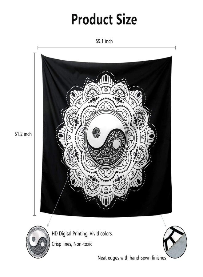 RLoncomix Ying Yang Mandala Wall Hanging - Black and White Tapestry, 51.2" x 59.1" - Image 5